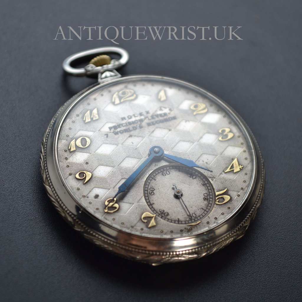 Antique Rolex Precision Lever 7 Worlds Records Platinette Open Face Pocket Watch